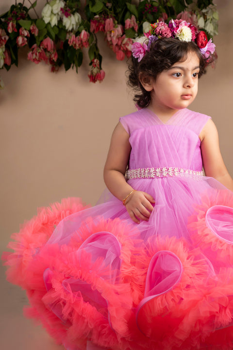 Pre-Order:  Lavender Peach Ruffled High Low Gown