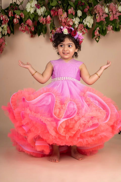 Pre-Order:  Lavender Peach Ruffled High Low Gown