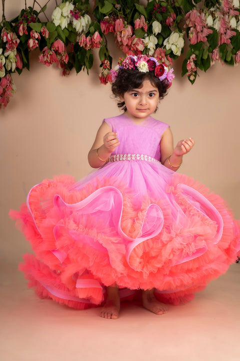 Pre-Order:  Lavender Peach Ruffled High Low Gown