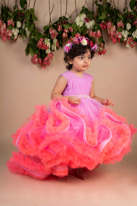 Pre-Order:  Lavender Peach Ruffled High Low Gown