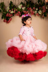 Pre-Order:Pink Wine 3D Flower Ruffled Gown