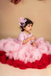 Pre-Order:Pink Wine 3D Flower Ruffled Gown