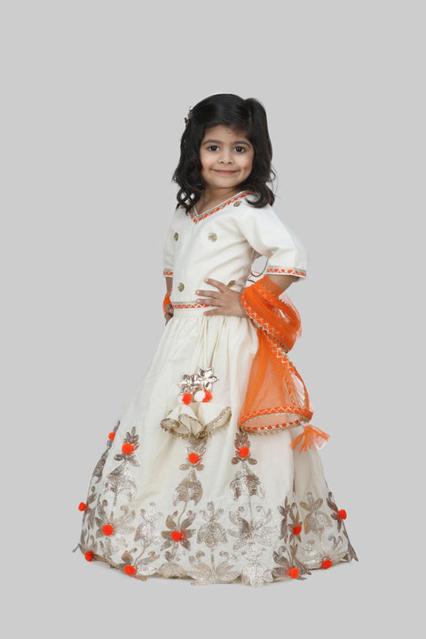 Pre-Order: Sequin And Lace Work Top With Floral Lace Work Ghagra And Dupatta