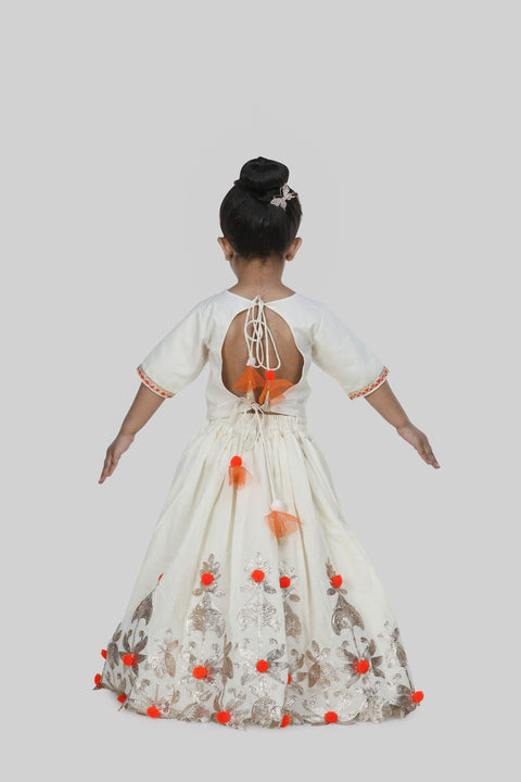 Pre-Order: Sequin And Lace Work Top With Floral Lace Work Ghagra And Dupatta