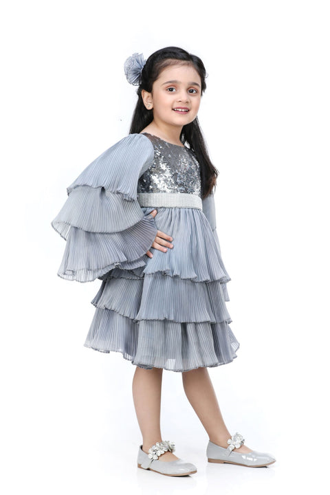 Pre-Order: Frilly Sleeves with squence emb top dress