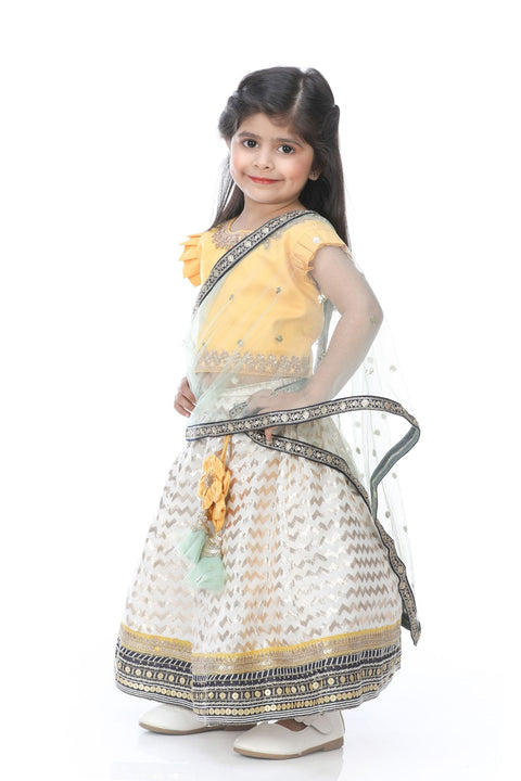 Pre-Order: Yellow Choli And Off-White Lengha With Attached Dupatta