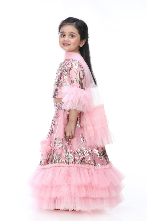 Pre-Order: Foil printed And hand Work Top With Ghagra And Dupatta