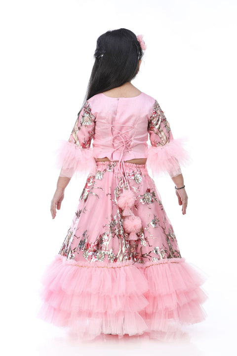 Pre-Order: Foil printed And hand Work Top With Ghagra And Dupatta