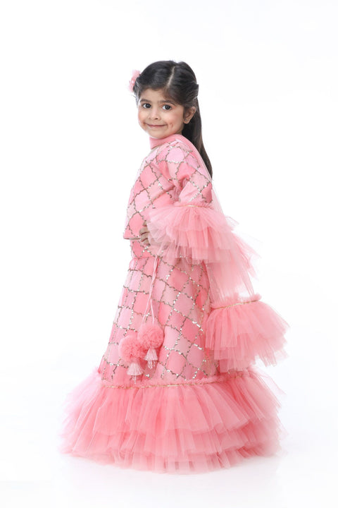 Pre-Order: Frilly Sleeves with squence emb top and lehenga with dupatta