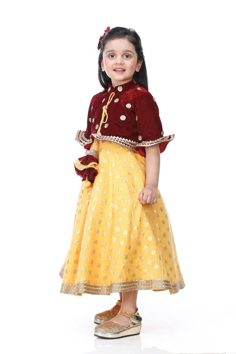 Pre-Order: Yellow Anarkali with Embroiderd Velvet Jacket