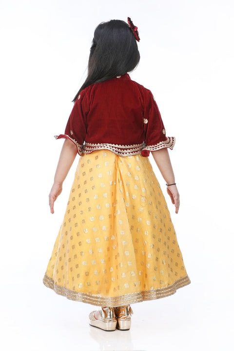 Pre-Order: Yellow Anarkali with Embroiderd Velvet Jacket