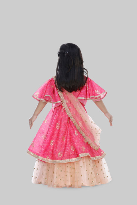 Pre-Order:  Bandhni Printed Layered Anarkali With Attached Dupatta