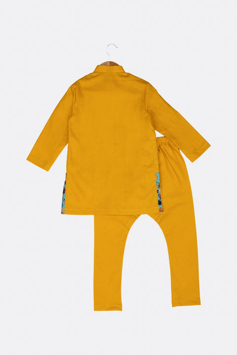 Pre-Order: Sea Green Digital Print Jacket with Golden Yellow Kurta Churidar