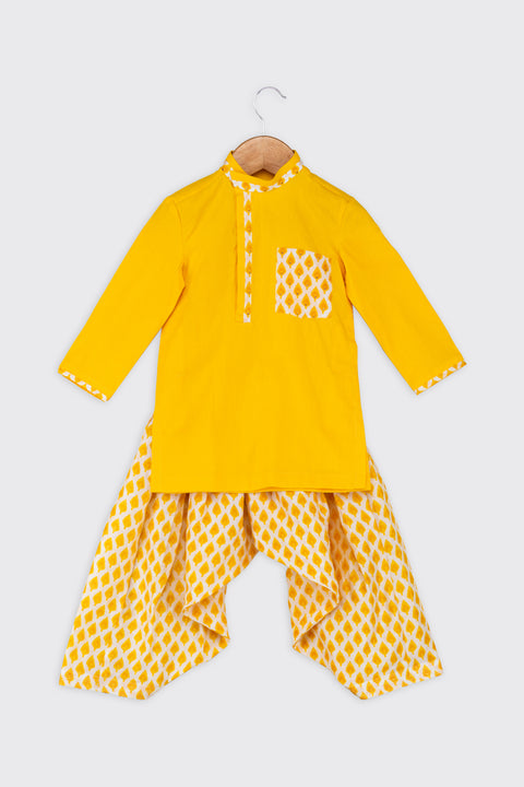 Pre-Order: Yellow Kurta with Mor Pankh Print Patiala