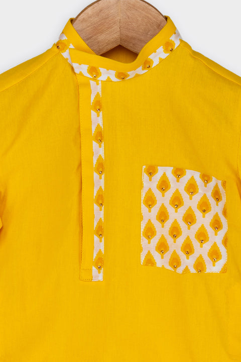 Pre-Order: Yellow Kurta with Mor Pankh Print Patiala