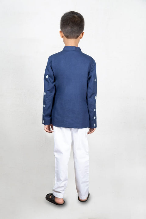 Pre-Order: Blue Prince Coat with Embroidered Butta and Off-White Pant