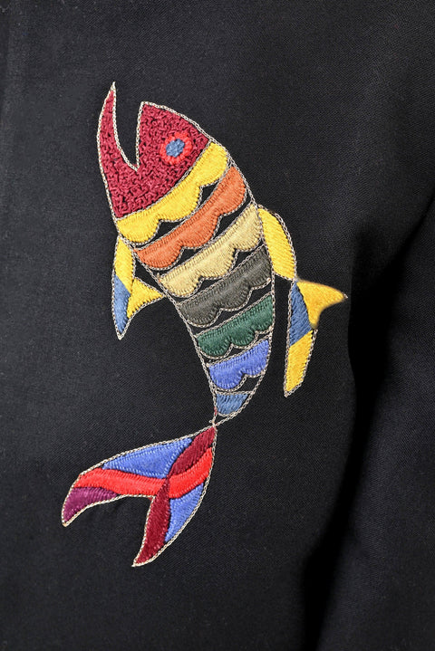 Pre-Order: Black Prince Coat with Fish Embroidered Colourful Butta Set