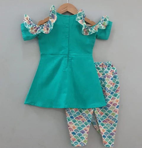 Pre-Order: Peacock Green Top with Colourful Dhoti Pant Set