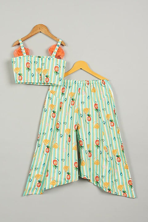 Pre-Order: White Spaghetti Top Orange Carrot Printed Palazzo