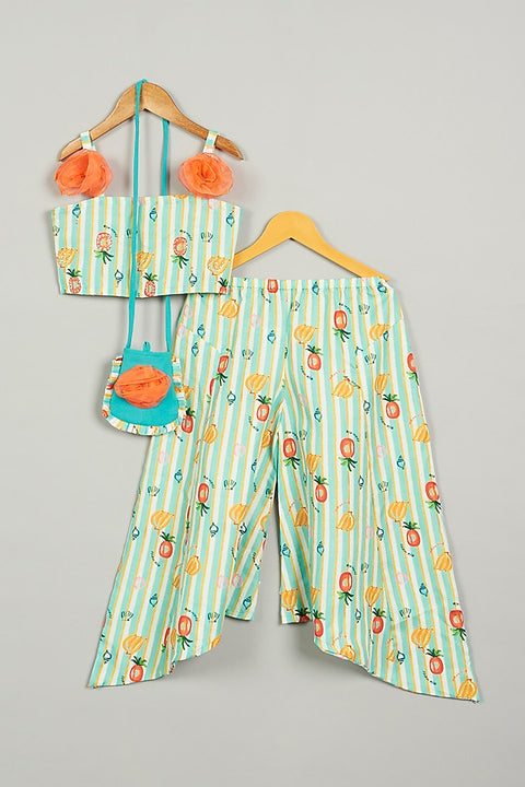 Pre-Order: White Spaghetti Top Orange Carrot Printed Palazzo