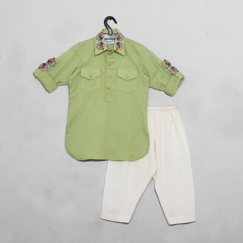 Pre-Order: Goggles Green Pathani with Salwar