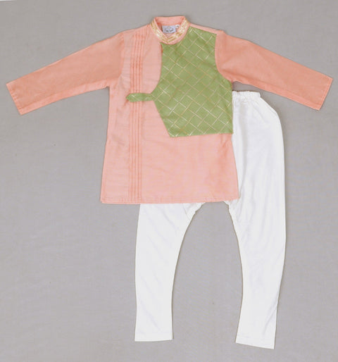 Pre-Order: Green Kurta with Green Gold Printed Jacket Set