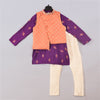 Pre-Order: Honey Bee Purple Printed Kurta with Foil Print Asymmetrical Print Jacket Set