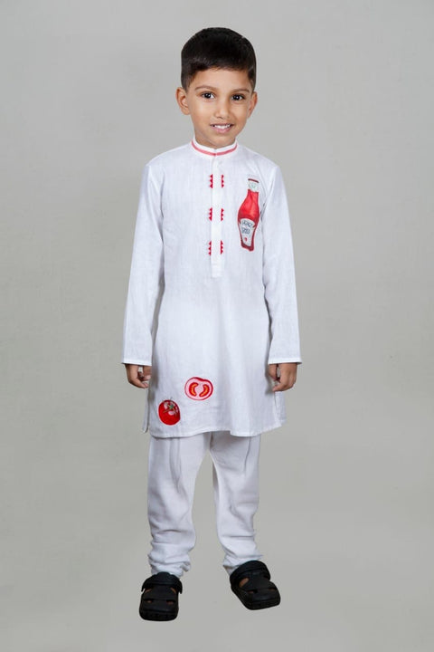 Pre-Order: White Kurta Churidar With Digital Printed KetcupIn