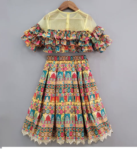 Pre-Order: Multi Colour Multi Layer Frill Blouse with Multi Colour Ghagra