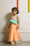 Pre-Order: Peach and Aqua Green Heavy Embroidered Blouse and Ghagra Set