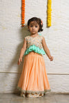 Pre-Order: Peach and Aqua Green Heavy Embroidered Blouse and Ghagra Set