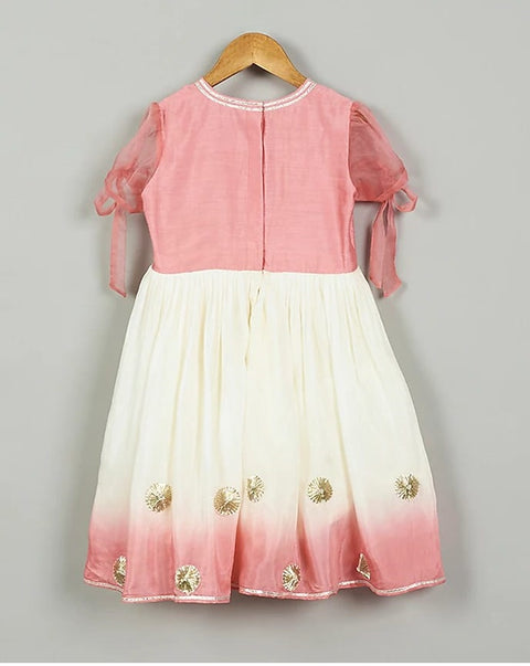 Pre-Order: Pink Shaded Dress with Embroidered Yoke