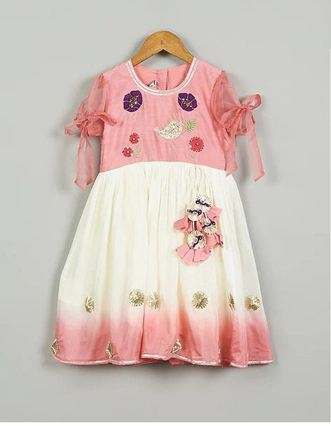 Pre-Order: Pink Shaded Dress with Embroidered Yoke
