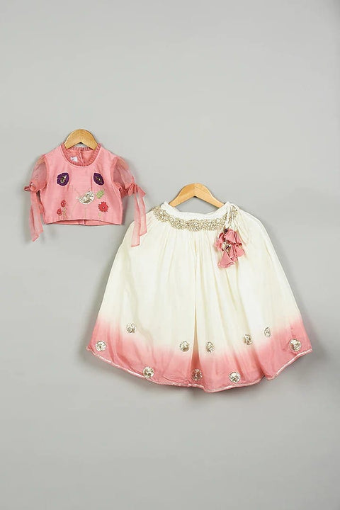 Pre-Order: Pink Shaded Ghagra with Embroidered Blouse Set