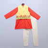 Pre-Order: Yellow/Red Embroidered Jacket with Printed Kurta and Churidar