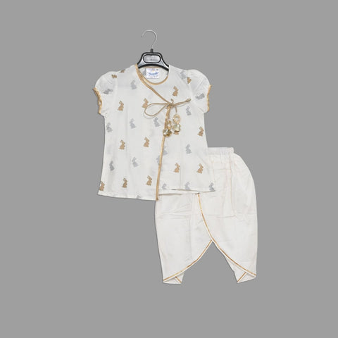 Pre-Order: White/Bunny Print Dhoon Set Girl