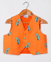 Pre-Order: Orange Dinosaur Printed Waistcoat