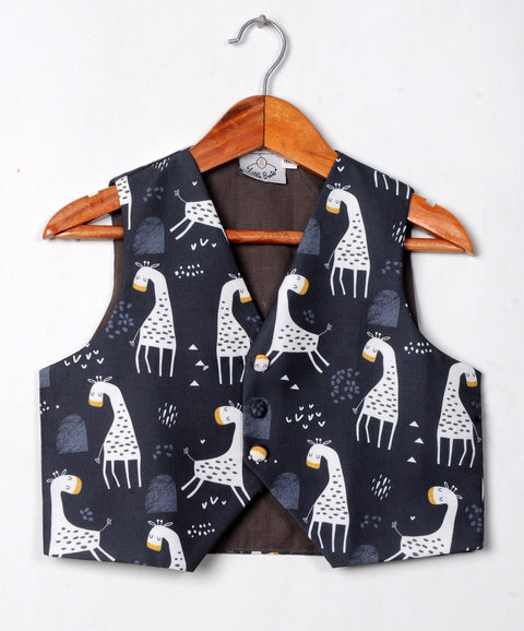 Pre-Order: Black Giraffe Printed Waistcoat