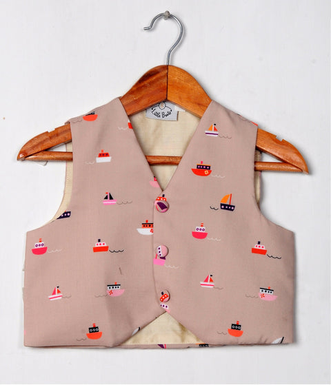 Pre-Order: Beige Boat Printed Waistcoat