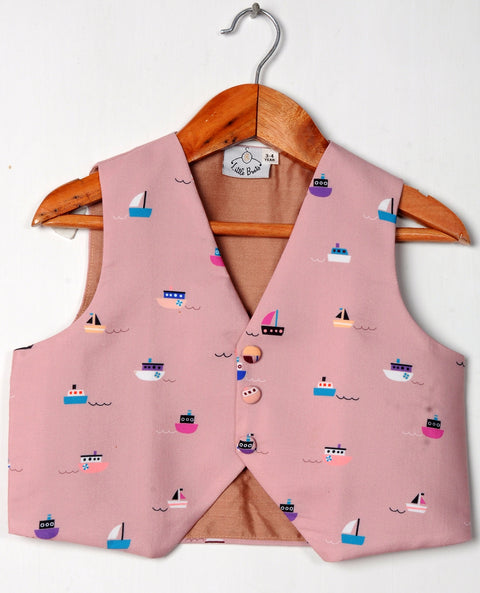 Pre-Order: Onion Pink Boat Printed Waistcoat