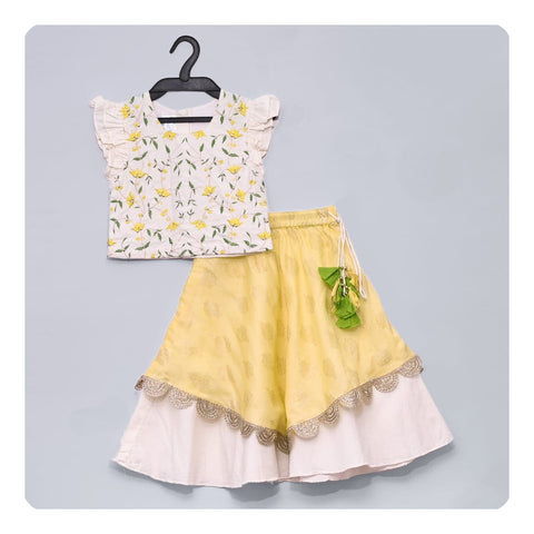 Pre-Order: Yellow/White Heavy Embroidered Ghagra