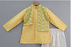 Pre-Order: Yellow and Green Heavy Embroidery attached Jacket Kurta Set