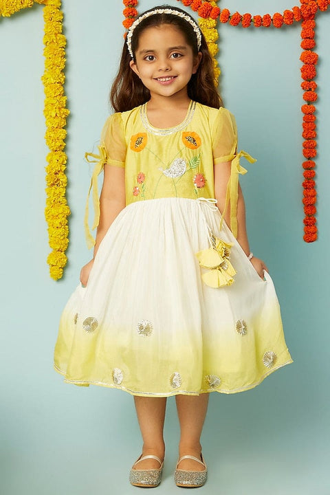 Pre-Order: Yellow Shaded Dress with Embroidered Yoke