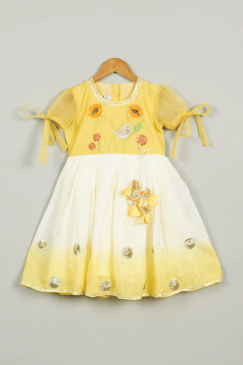 Pre-Order: Yellow Shaded Dress with Embroidered Yoke