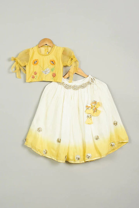Pre-Order: Yellow Shaded Ghagra with Embroidered Blouse Set