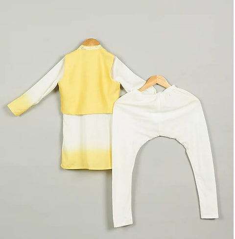 Pre-Order: Yellow Shaded Kurta with Embroidered Jacket Set