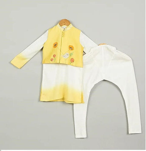 Pre-Order: Yellow Shaded Kurta with Embroidered Jacket Set