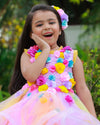 Pre-Order: Multicolour Twirled Gown With Handcrafted Flowers