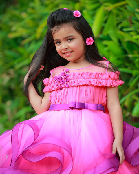 Pre-Order: Pink And Purple Ombre Shaded Twirl Gown