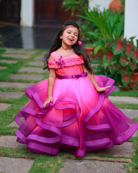 Pre-Order: Pink And Purple Ombre Shaded Twirl Gown